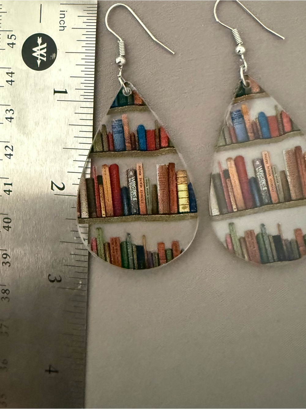 Bookcase Print Teardrop Earrings - Multicolor - Picture 4 of 6